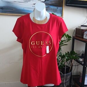 GUESS LOS ANGELES  Red and Gold Logo Tee Size XXL NWT